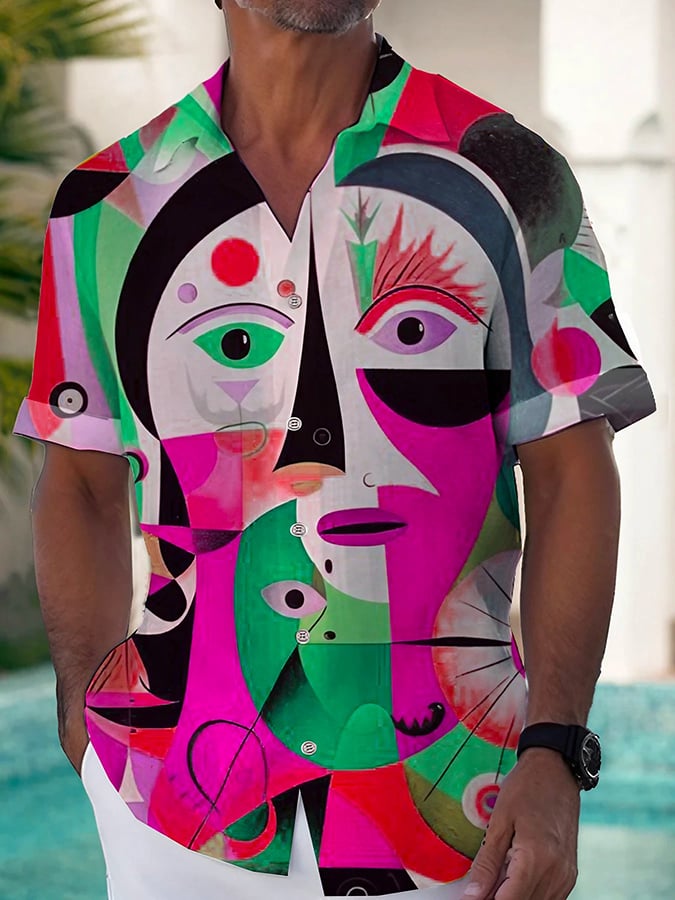 Camisa de moda casual Art estampado de manga corta para hombre