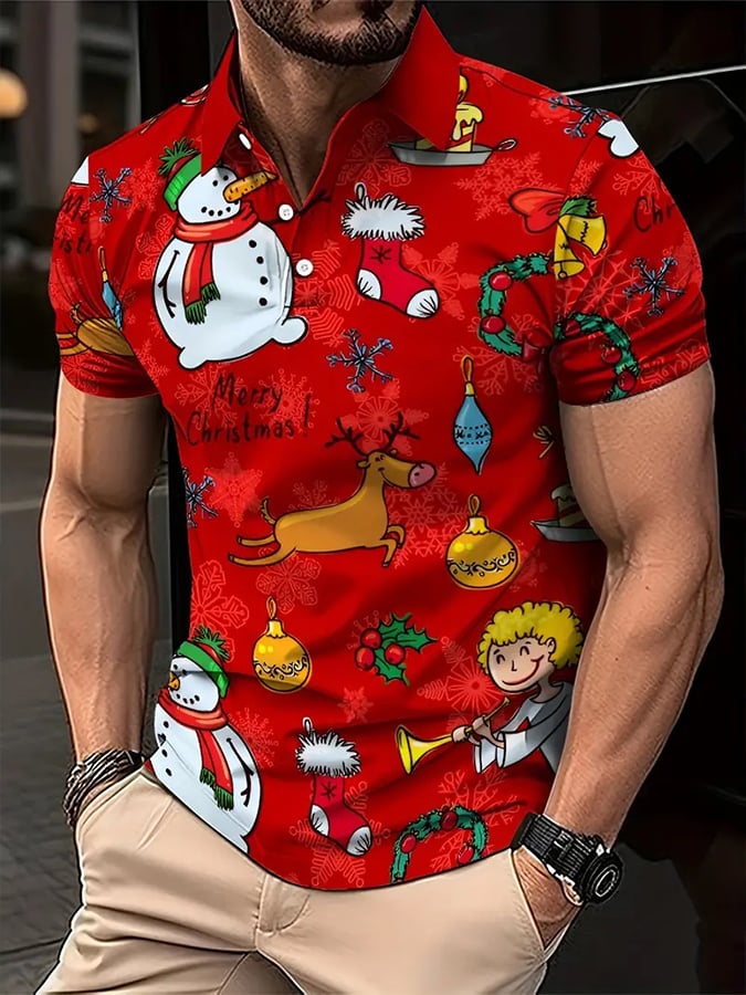 Camisa polo retro Christmas estampado para hombre