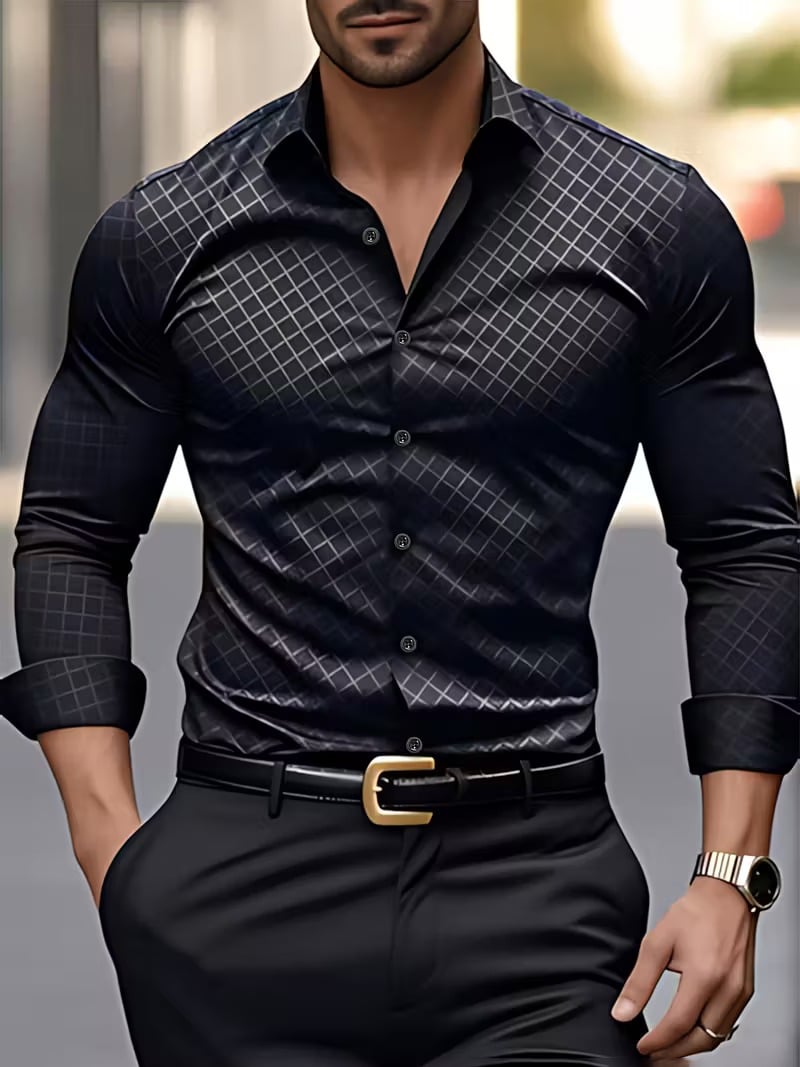Camisa Street Style ejecutivo casual estampado de manga larga para hombre