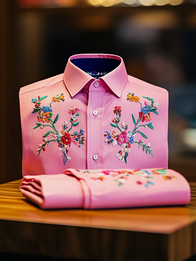 Camisa ejecutivo casual floral solapa de manga corta para hombre
