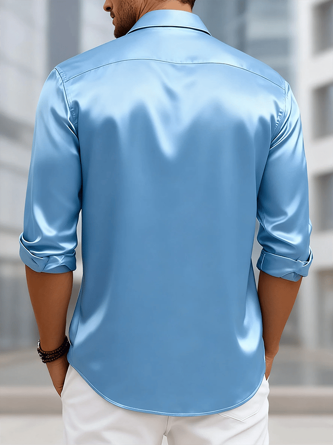 Camisa ejecutivo de lujo de manga larga solapa con botones casual para hombre
