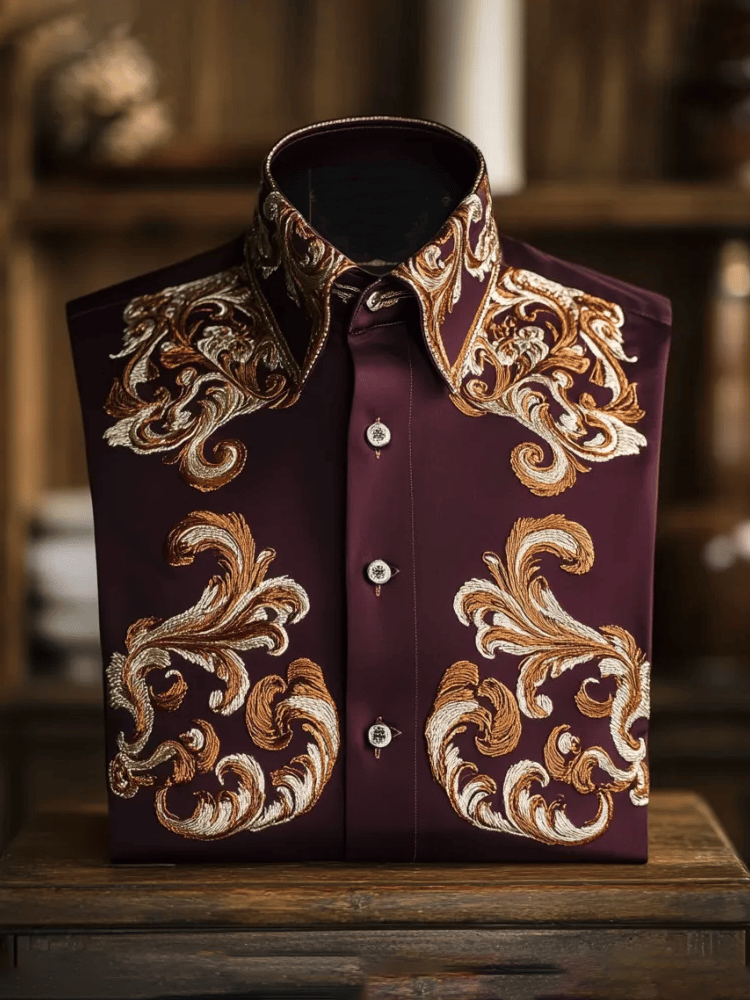 Camisa de lujo Romantic Contrast Color estampado de manga larga para hombre