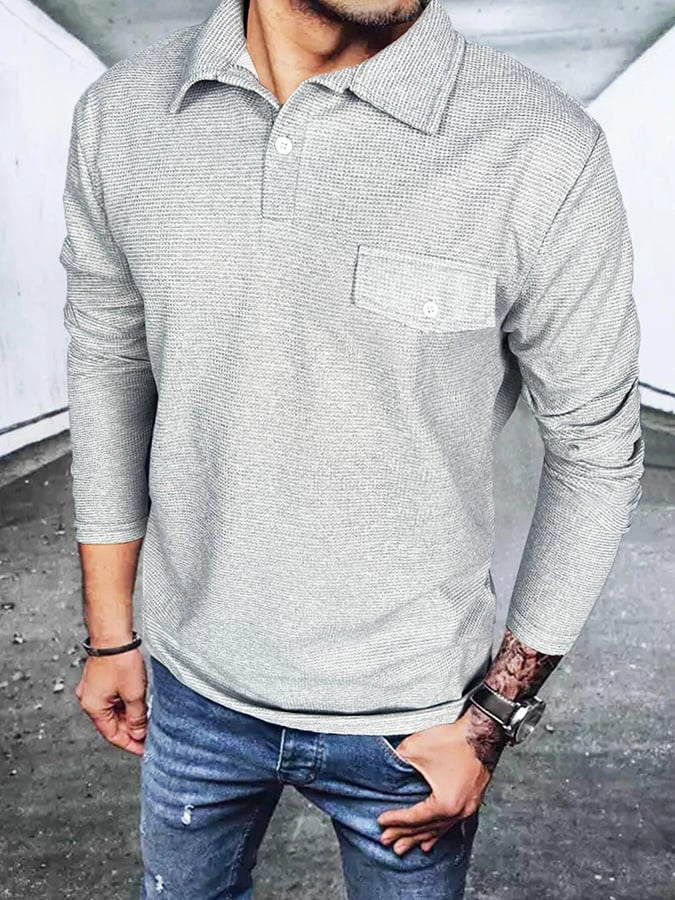 Camisa polo Waffle casual de color sólido Half Button para hombre