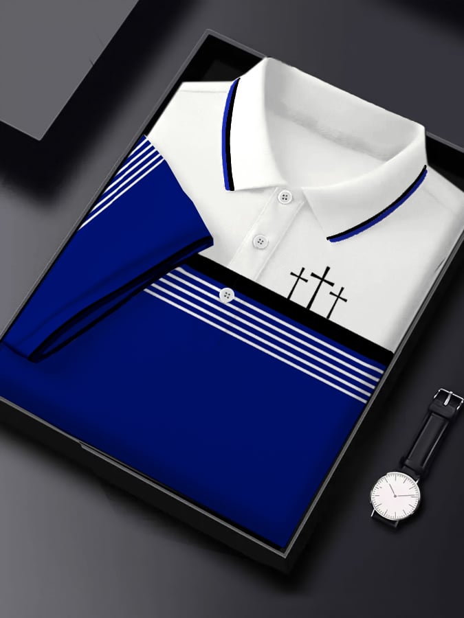 Camisa polo retro Faith casual estampado de manga corta para hombre