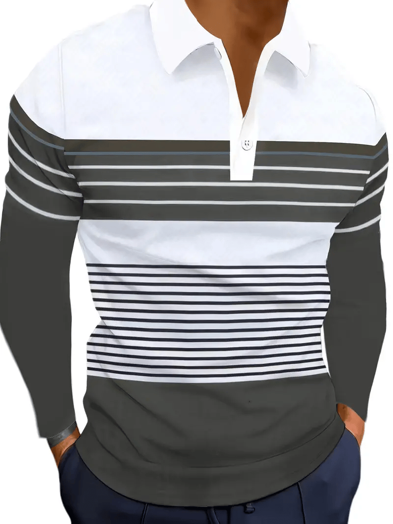 Camisa polo ejecutivo casual a rayas de manga larga para hombre