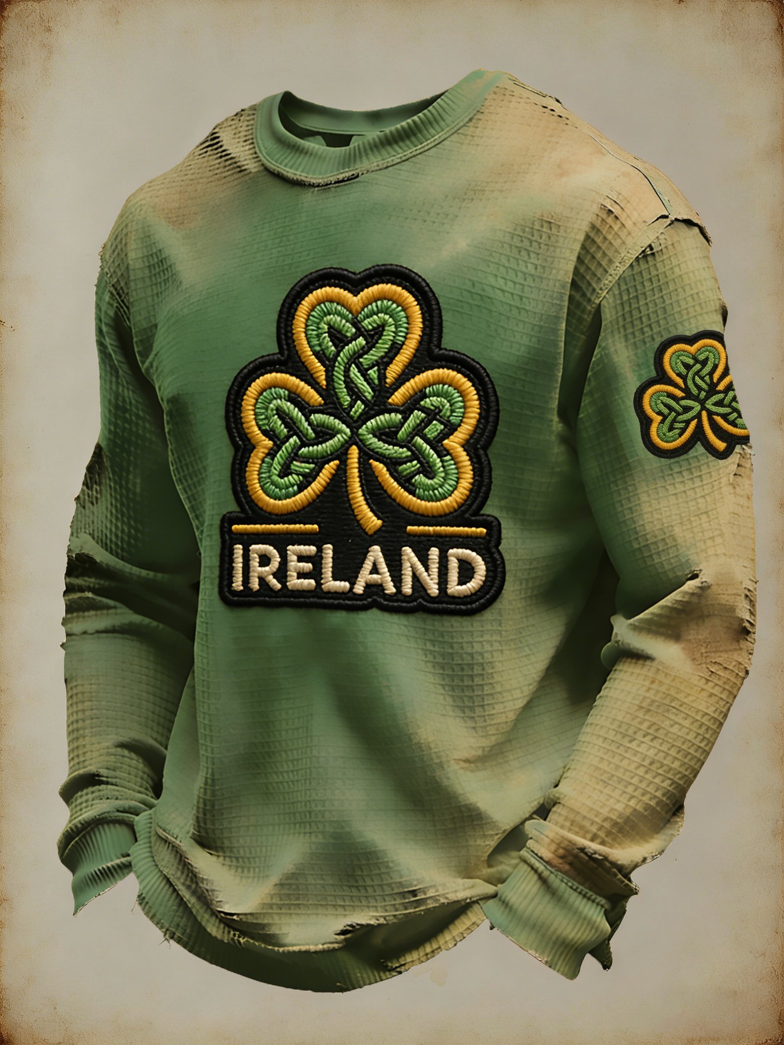 Camiseta St. Patrick's Day estampado Waffle Fabric de manga larga para hombre