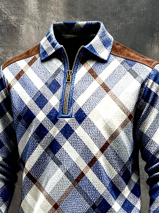 Sudadera retro en bloques de color estampado Color-Blocked con cierre para hombre