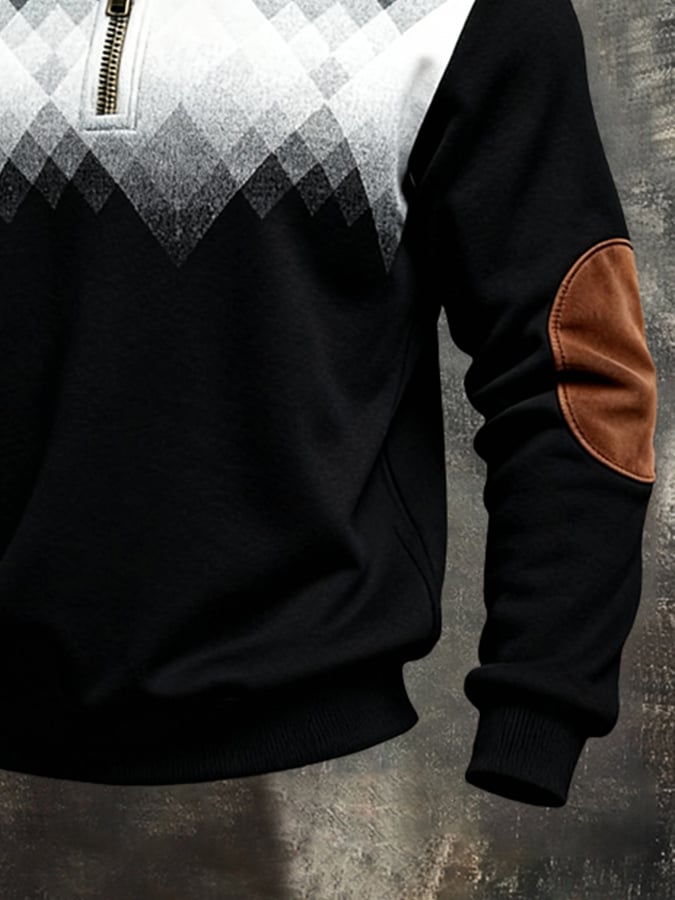 Sudadera vintage Color-Block estampado con cierre para hombre
