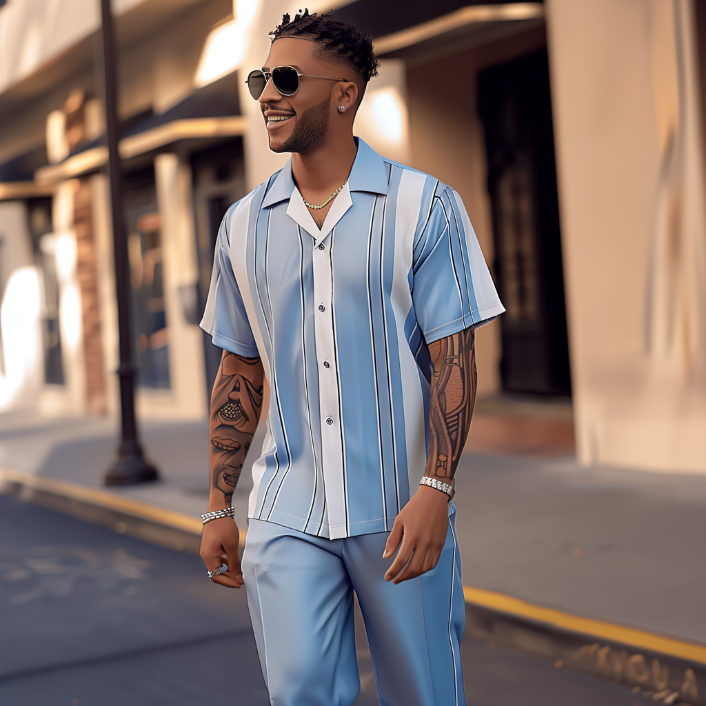 Camisa Gorgeous en bloques de color de manga corta Walking Suit 1186 para hombre