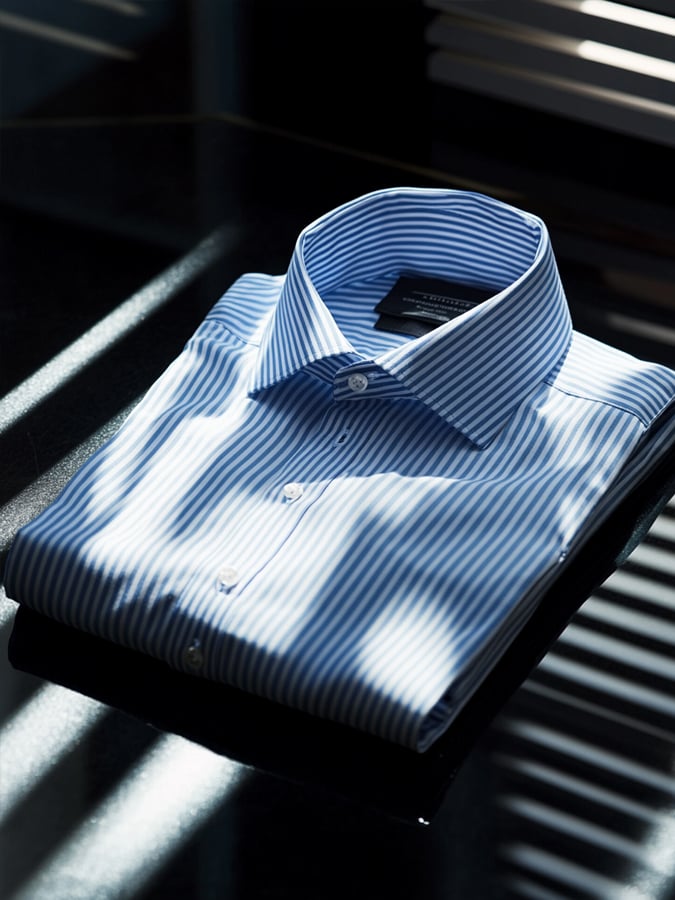 Camisa a rayas de lino solapa de manga corta para hombre