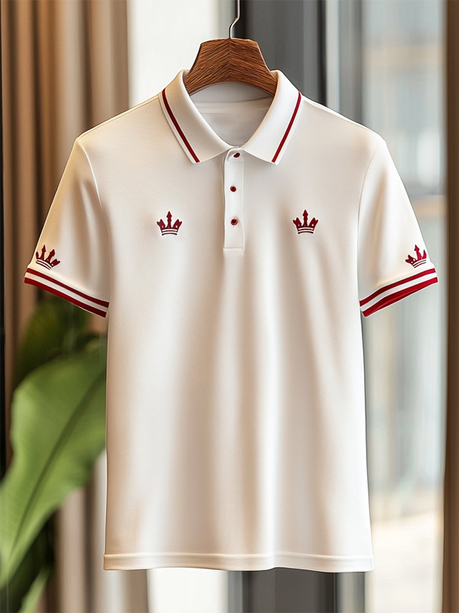 Camisa polo casual ejecutivo Crown estampado Button de manga corta para hombre
