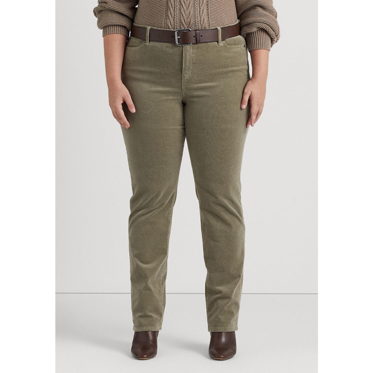 Plus Size Corduroy Mid Rise Straight Pants - 1