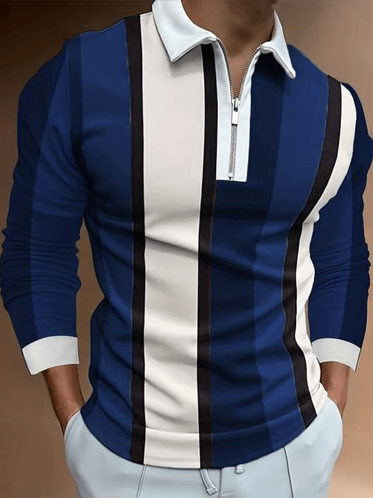 Camisa ejecutivo casual a rayas con cierre para hombre