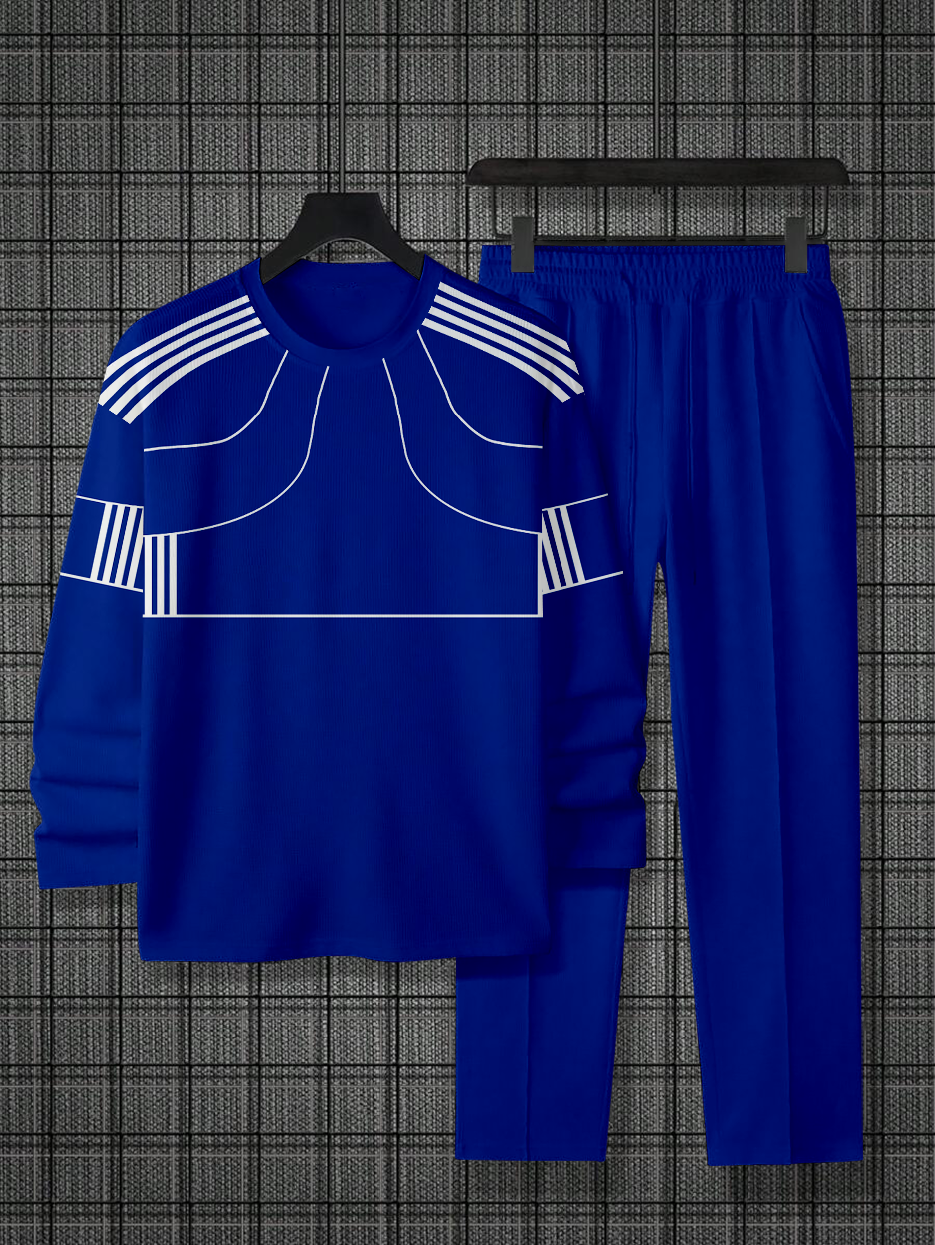 Navy Blue Round Neck casual Sports Set 039 para hombre