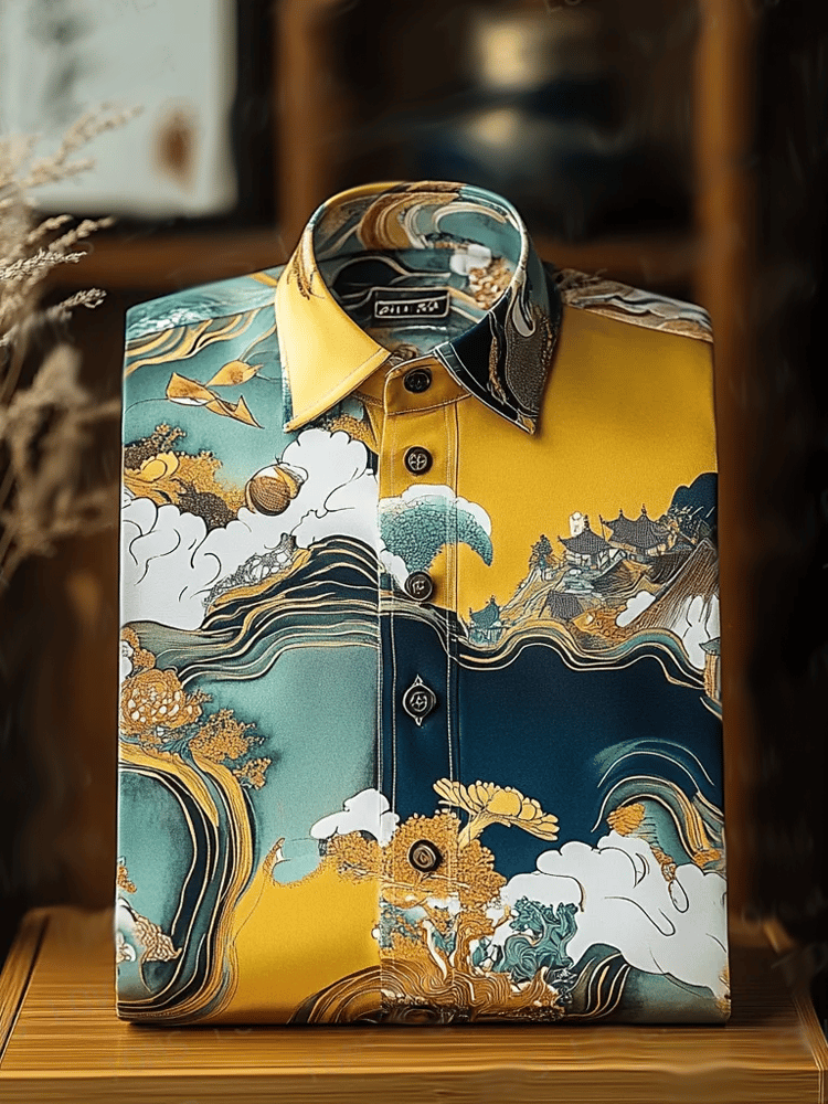 Camisa de lujo vintage de manga larga para hombre