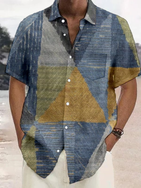 Camisa vintage a cuadros Pocket de manga corta para hombre