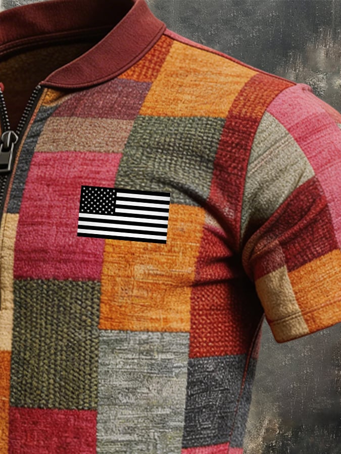 Camiseta retro Color-Block con cierre para hombre