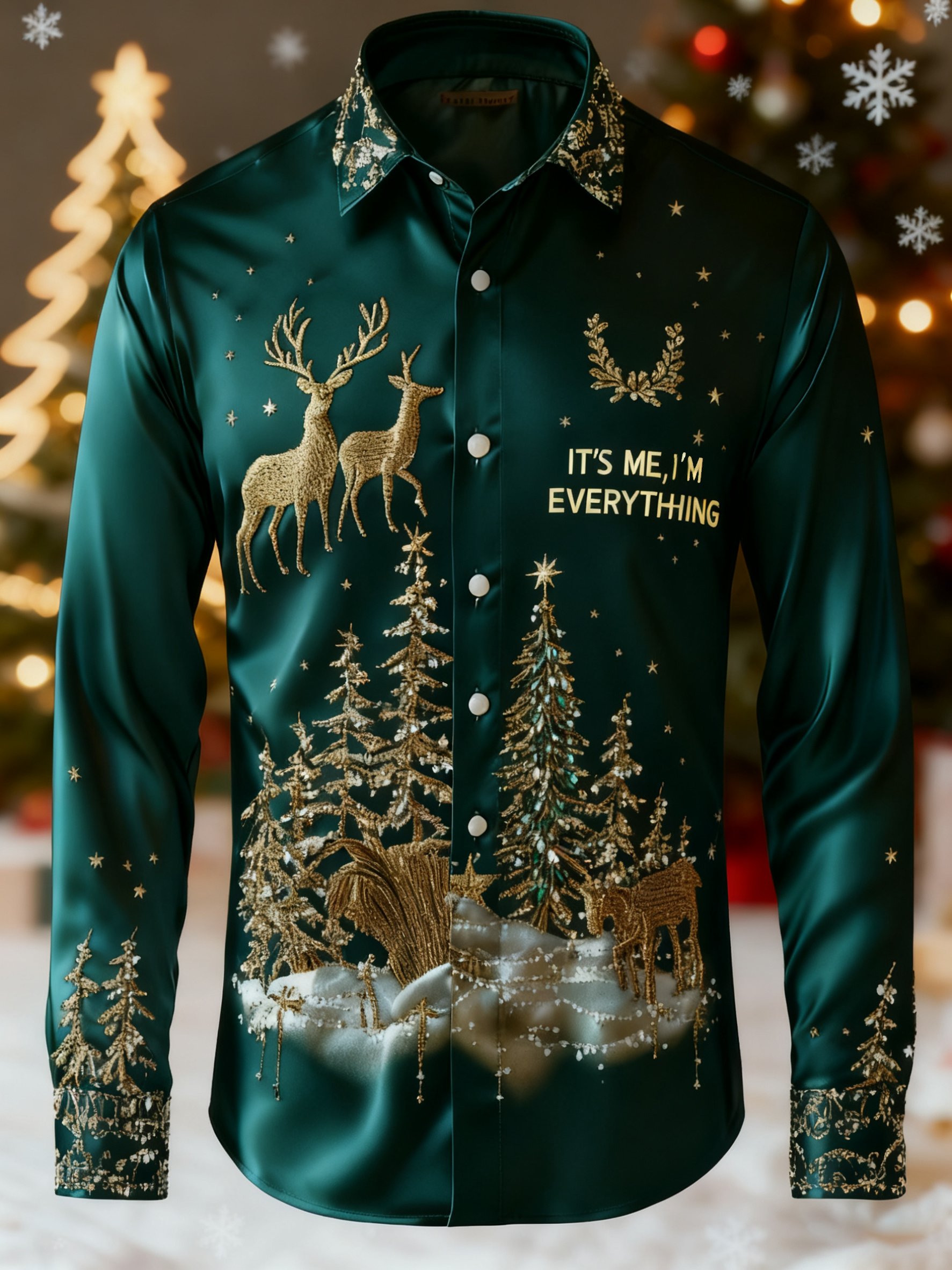 Camisa Christmas "IT'S ME, I'M EVERYTHING" estampado de manga larga para hombre