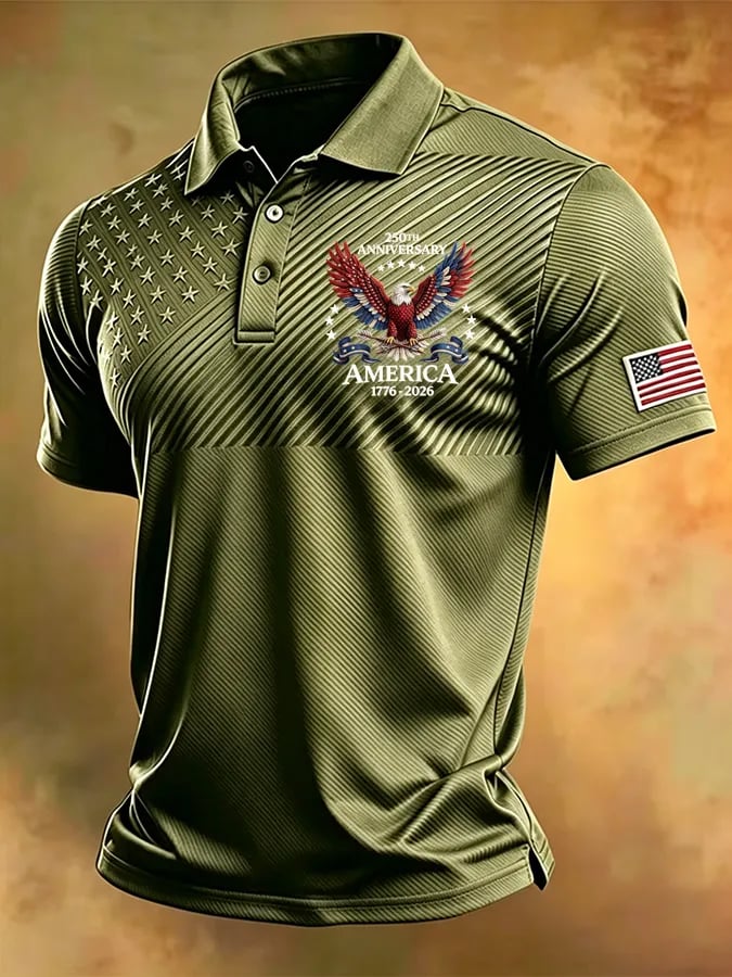 Camisa polo retro "Patriot" Color-Block de manga corta para hombre