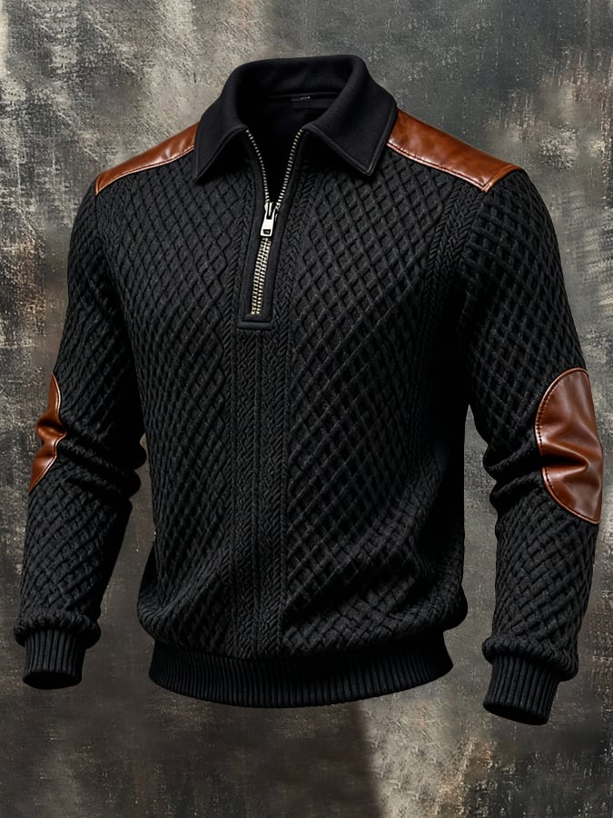 Sudadera vintage-Style texturizado Patchpara trabajo Color-Block de manga larga para hombre