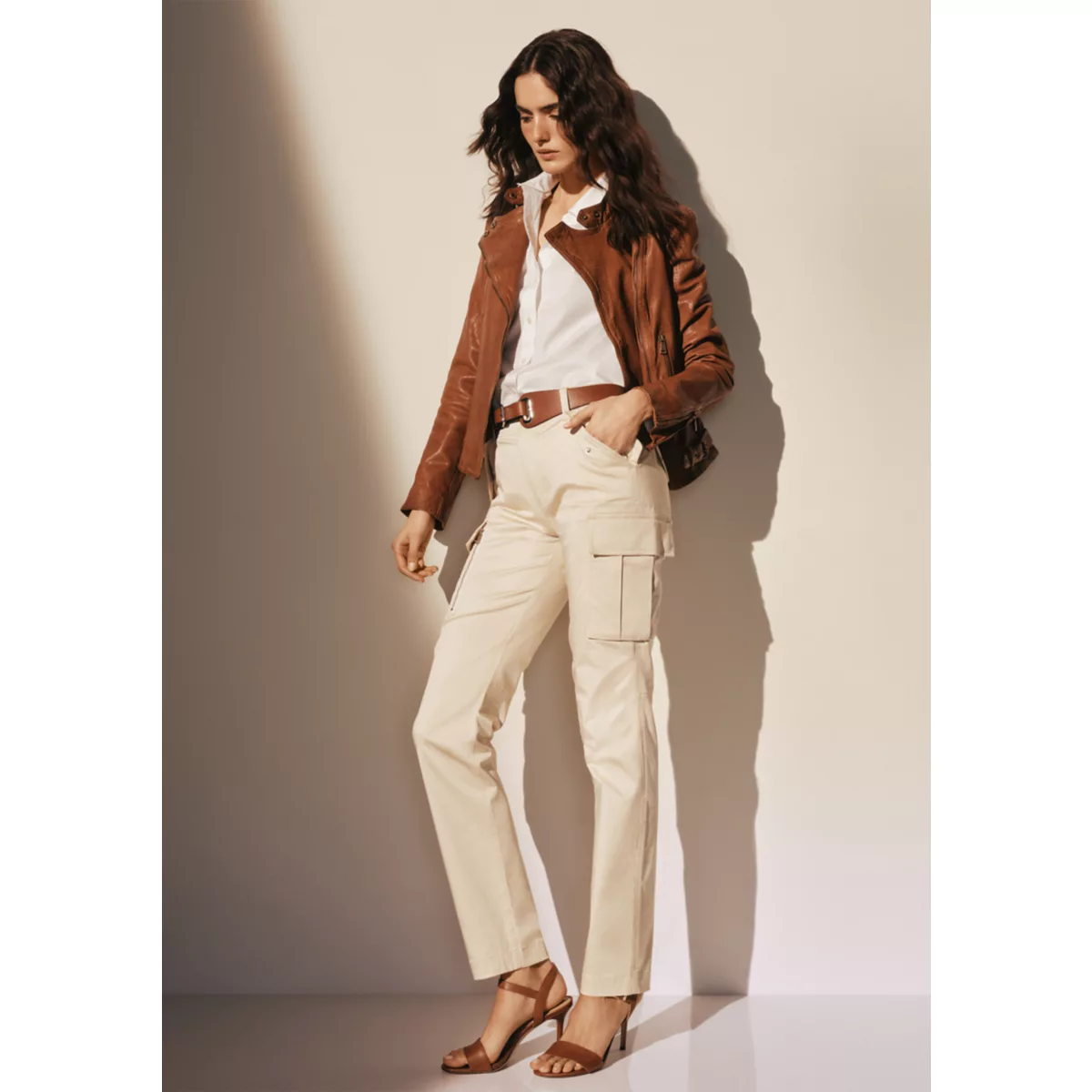 Stretch Chino Wide Leg Cropped Pants - 5