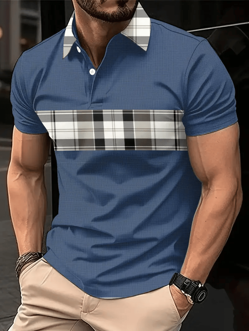 Camisa polo ejecutivo rayas Logo con botones de manga corta para hombre