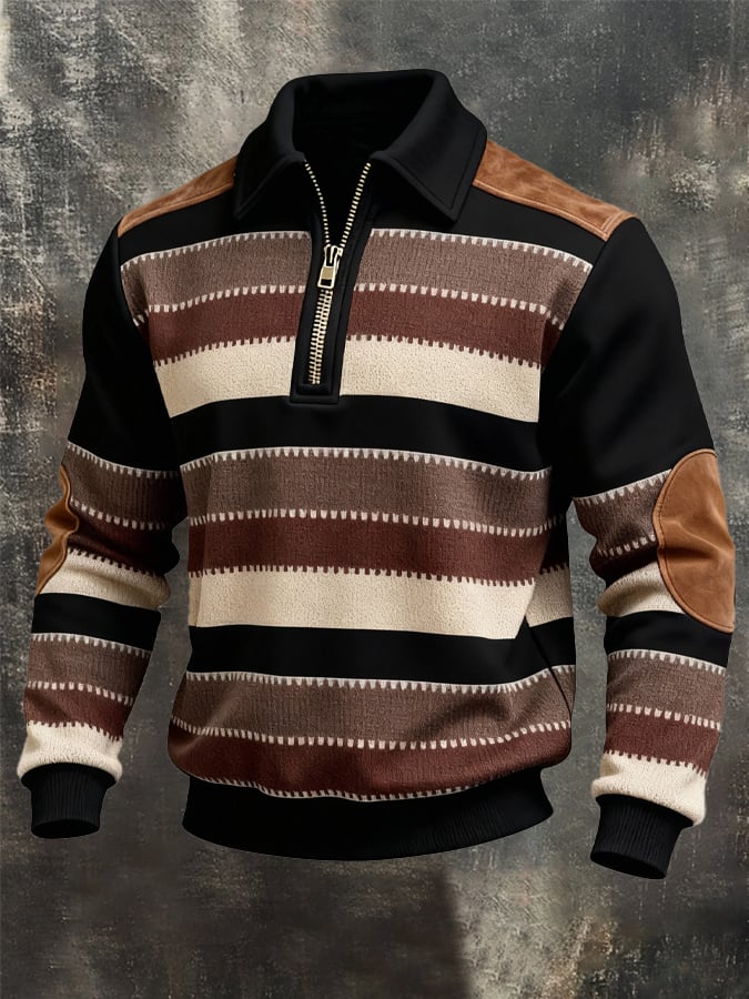 Sudadera retro en bloques de color estampado cierre para hombre