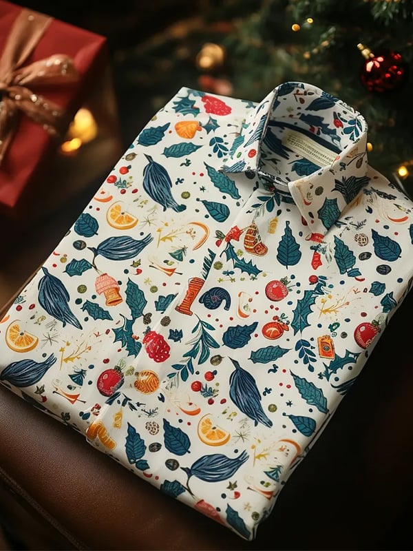 Camisa de lujo Romantic Christmas estampado de manga larga para hombre