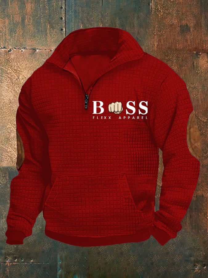 Sudadera retro Letter Design estampado Stand cuello Checkered Fabric para hombre