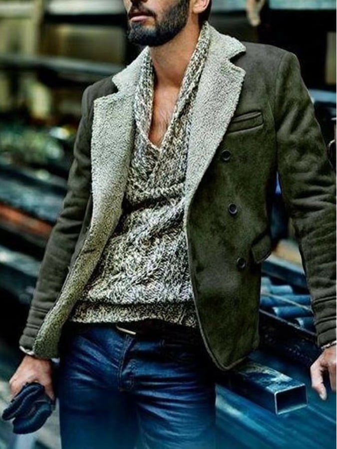 Chaqueta de moda casual polar Lined Faux gamuza para hombre