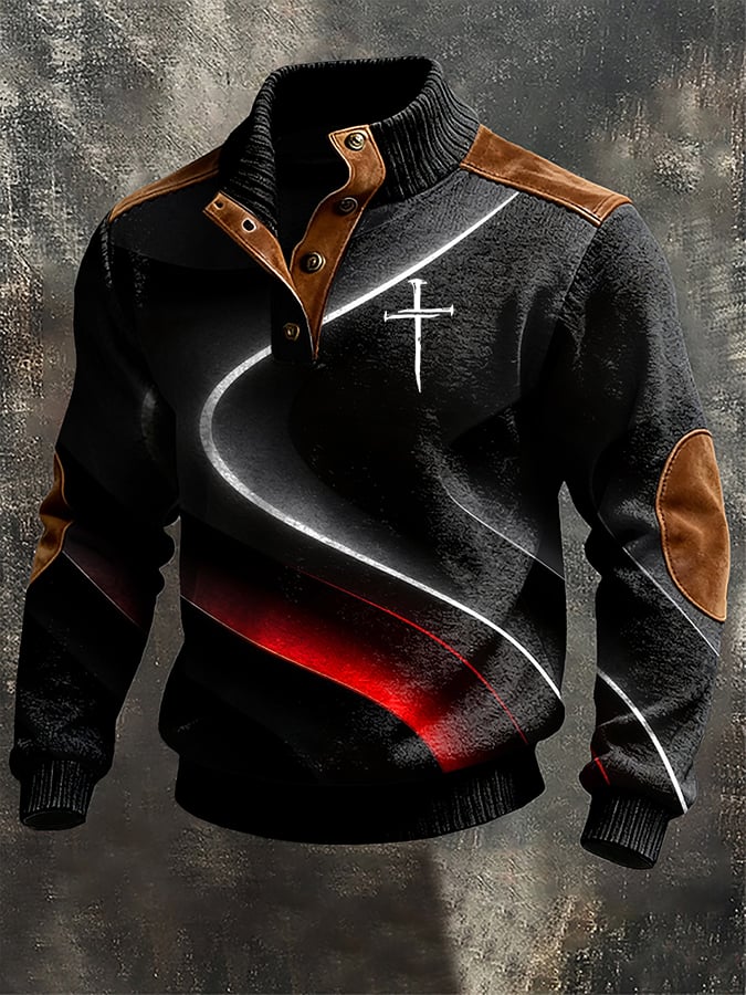 Sudadera casual retro Cross en bloques de color estampado de manga larga -Fast Shipping para hombre