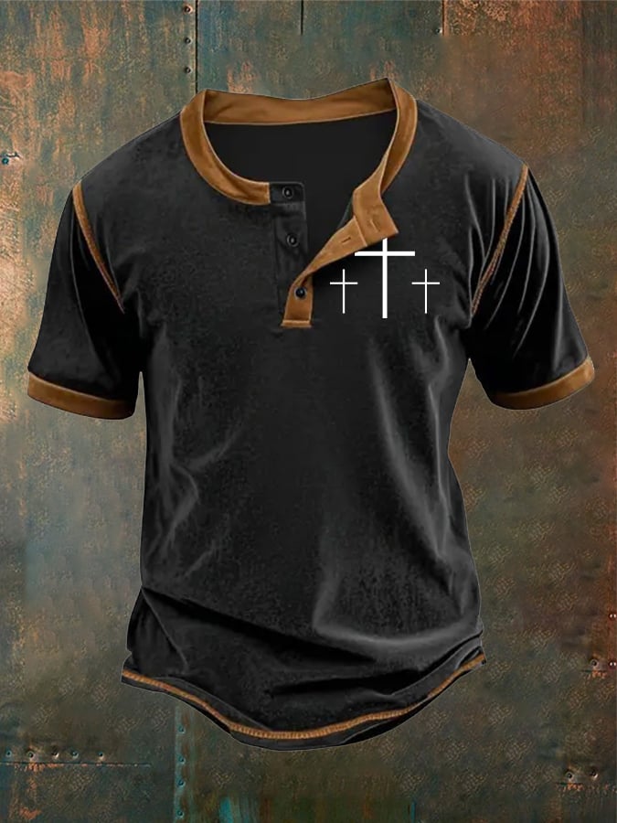 Camiseta Faith “Goat God Over All Things�?estampado Henley Neck para hombre