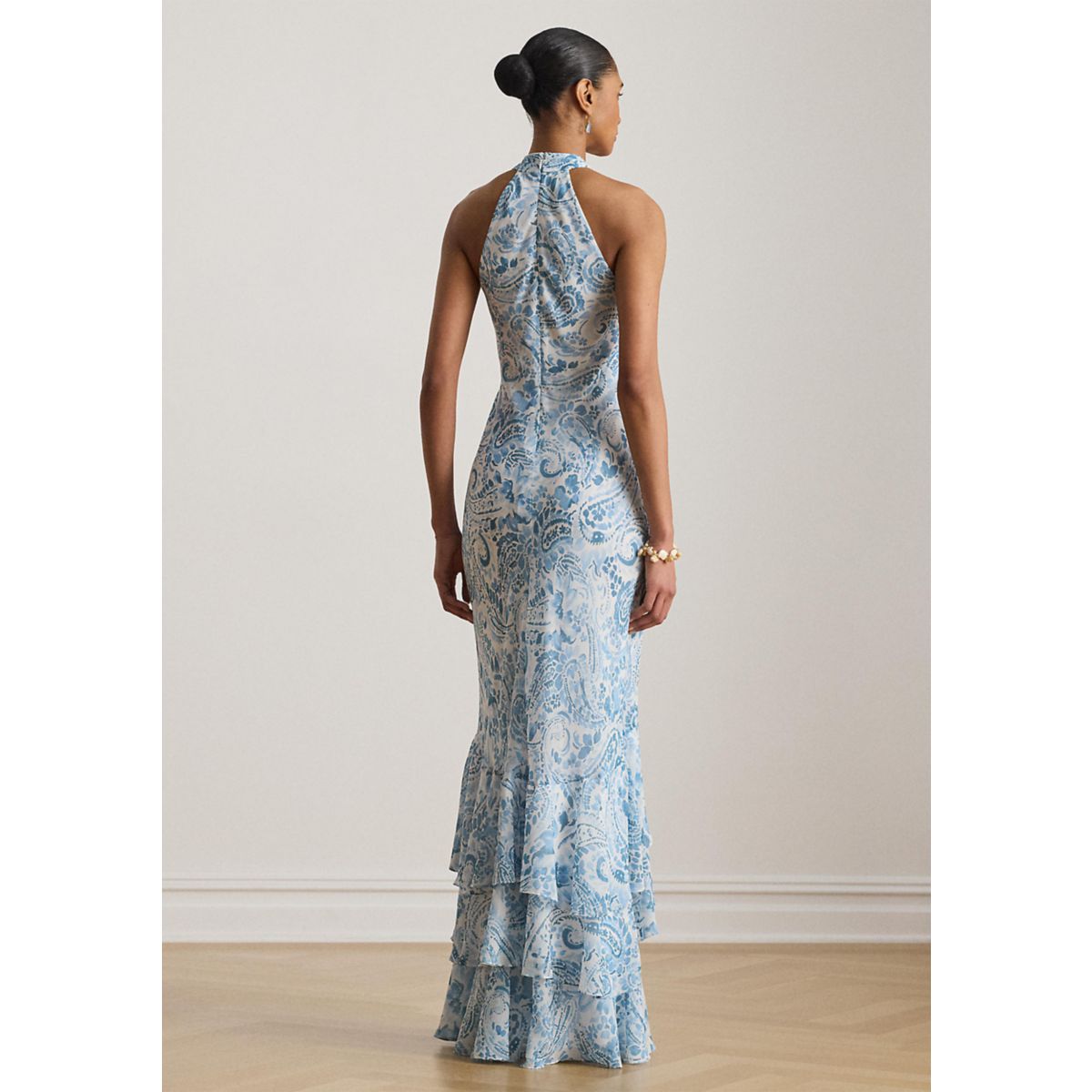 Women's Paisley Crinkle Georgette Halter Gown - 2