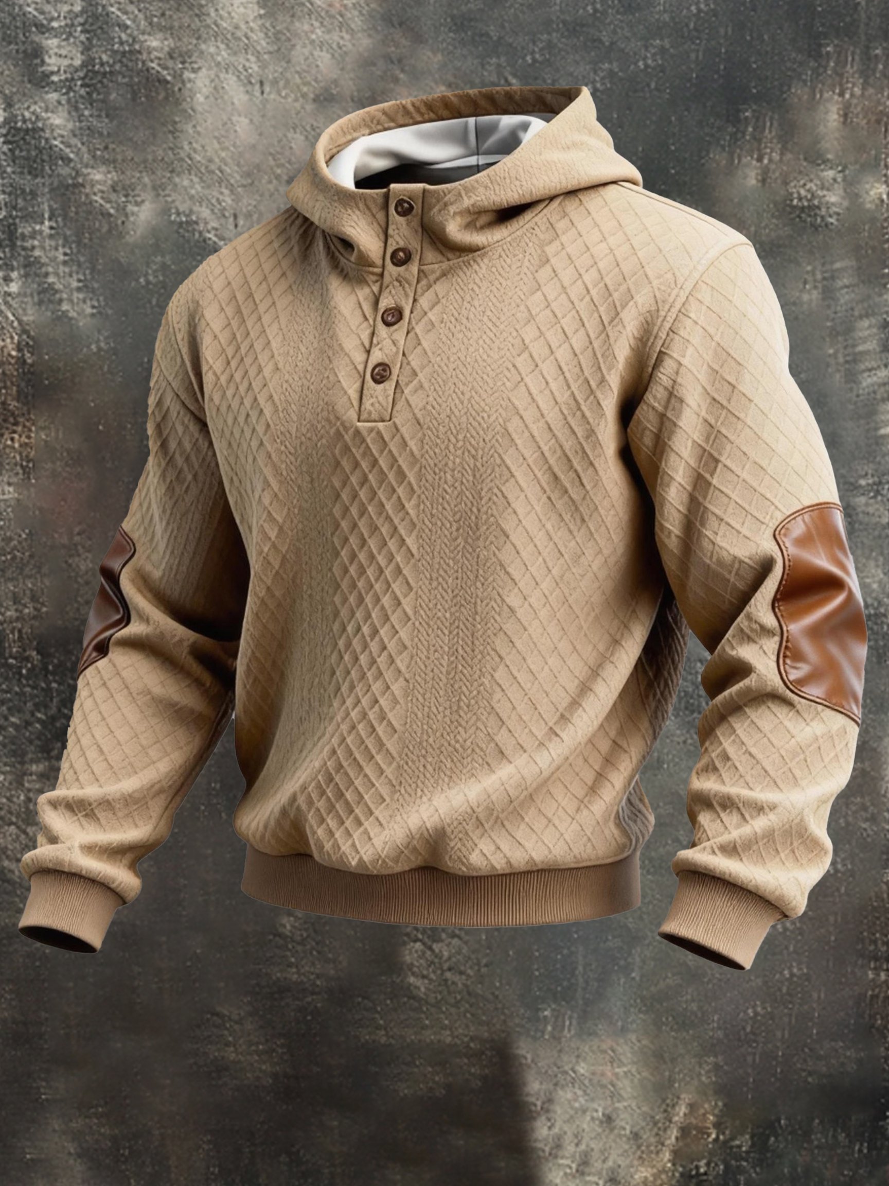 Sudadera vintage-Style texturizado Comfortable Button-Up Hooded para hombre