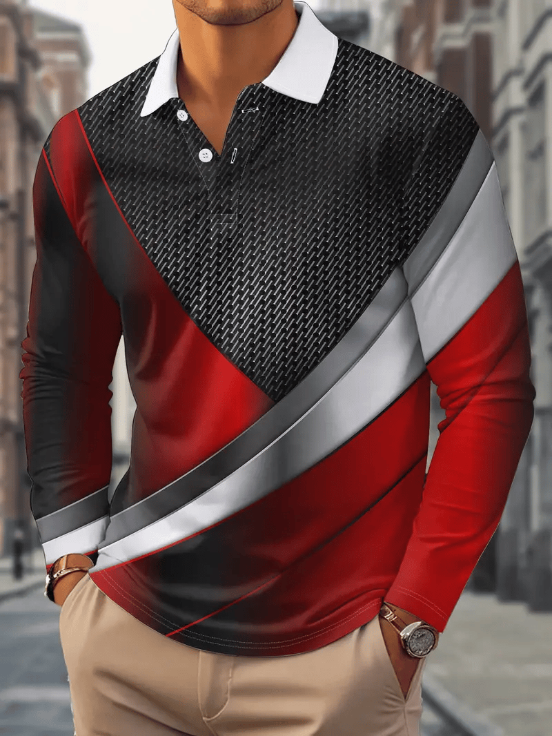 Camisa polo ejecutivo casual a rayas de manga larga para hombre