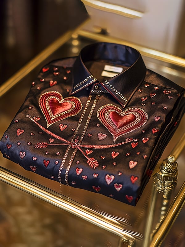 Camisa seda Valentine's Day de lujo casual de manga larga para hombre