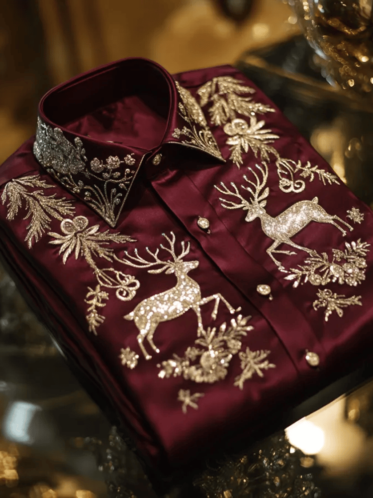 Camisa de lujo Romantic Christmas estampado de manga larga para hombre