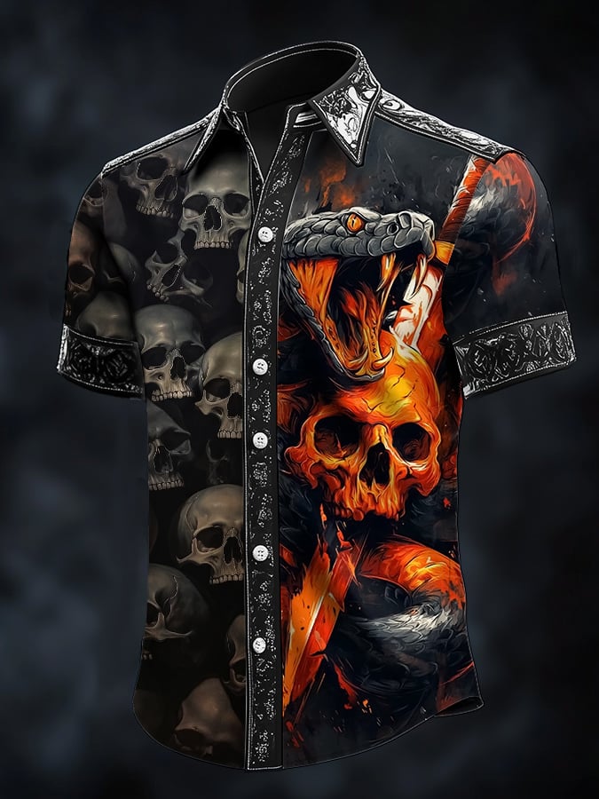 Camisa casual Dark Skull Art satén para hombre