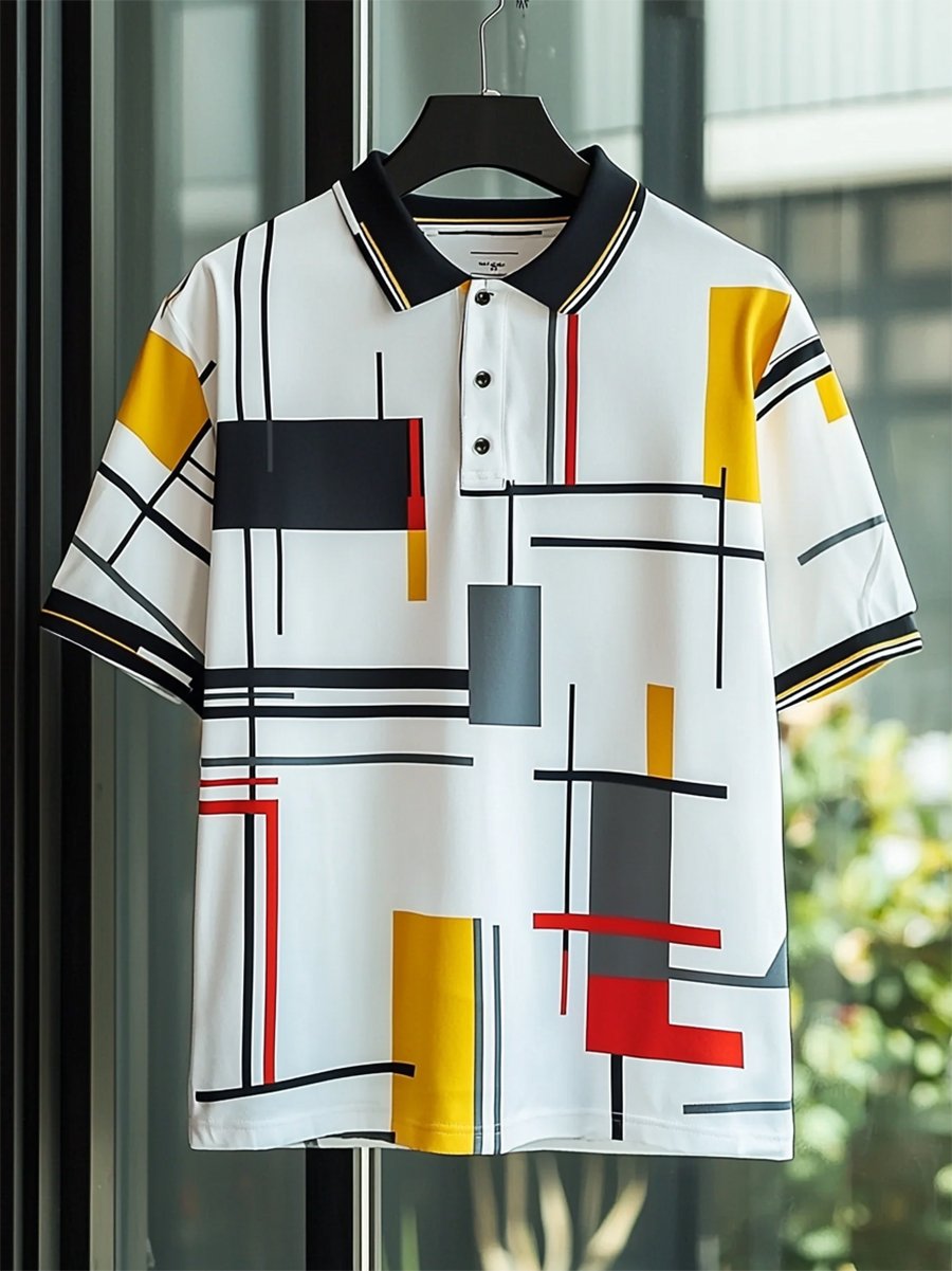 Camisa polo ejecutivo casual Bauhaus Style Button de manga corta para hombre