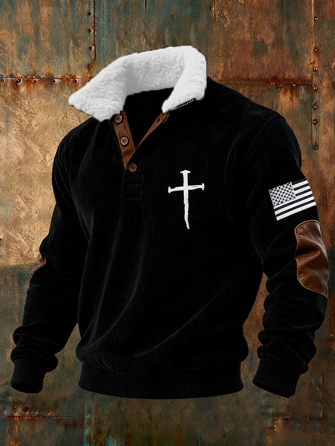 Sudadera vintage Faith Cross estampado Waffle para hombre