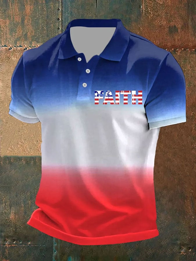 Camiseta Faith Cross America Flag estampado de manga corta POLO para hombre