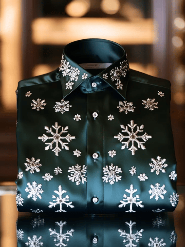 Camisa de lujo Romantic Christmas estampado de manga larga para hombre
