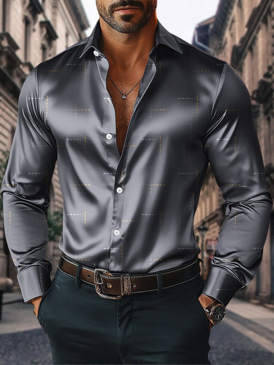 Camisa satén Luxe de manga larga con botones para hombre