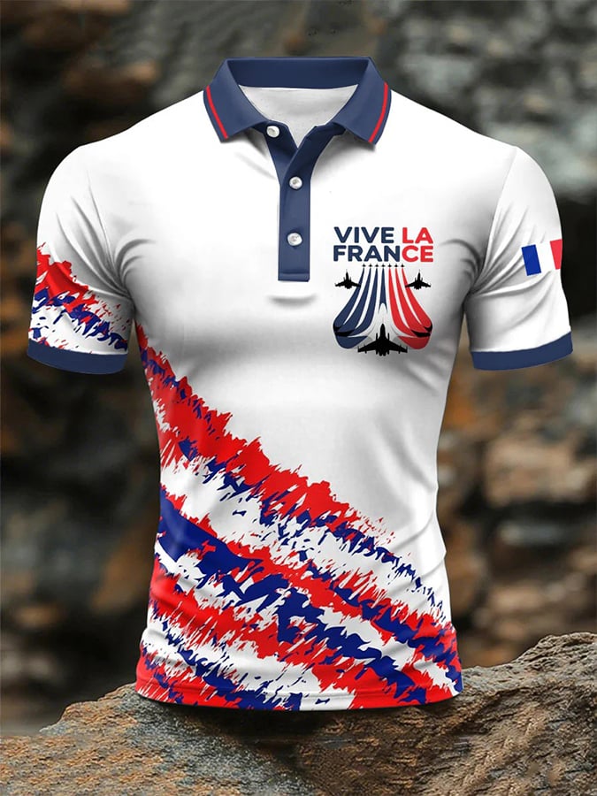 Camisa polo de manga corta French Contrast estampado Button para hombre