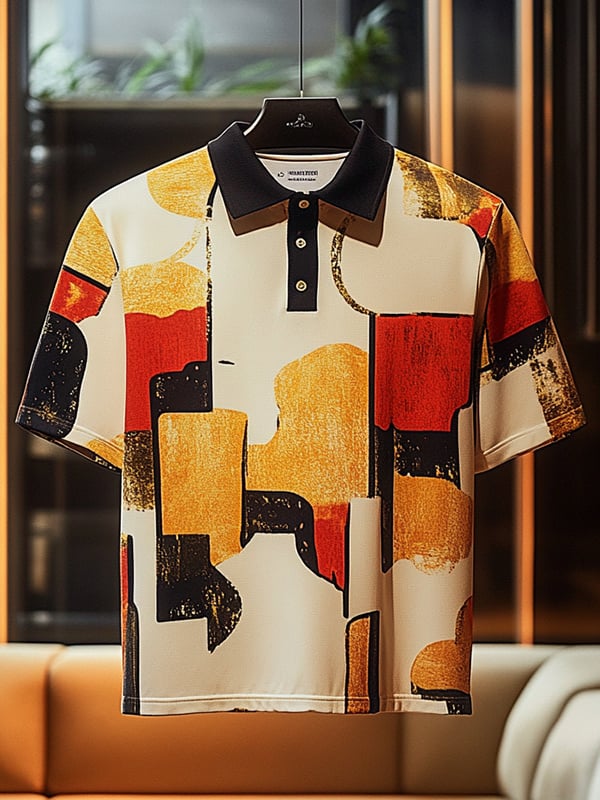 Camisa polo ejecutivo casual estampado Button de manga corta para hombre