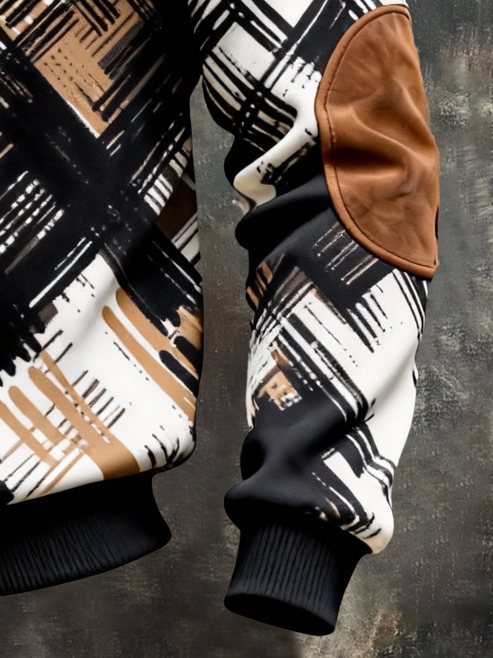 Sudadera vintage Color-Block estampado con cierre con gorrasucha para hombre