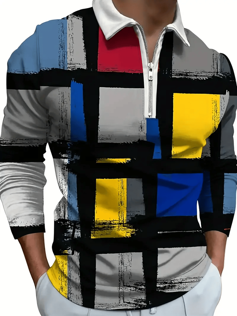 Camisa polo ejecutivo de lujo a rayas Zip-Neck para hombre