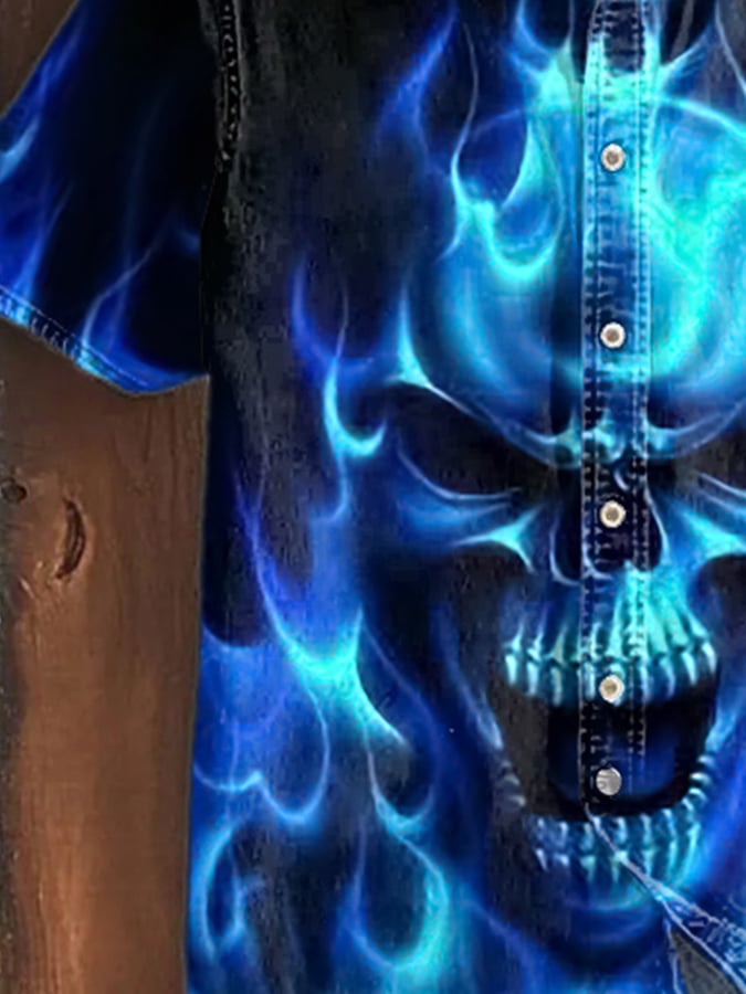 Camisa Skull estampado casual de manga corta para hombre