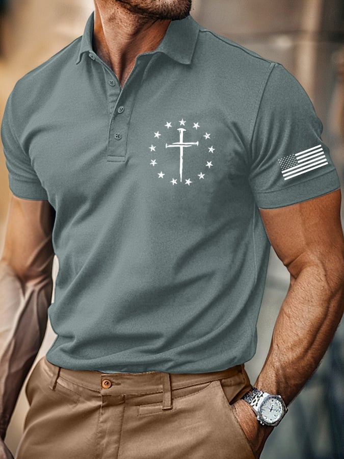 Camisa polo retro Faith casual estampado para hombre