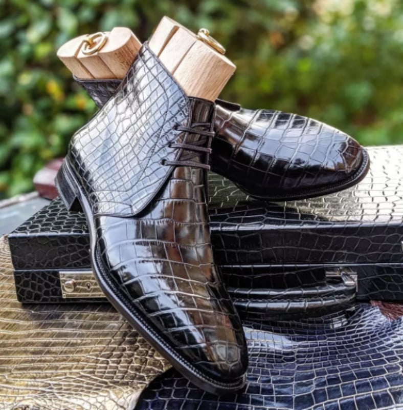 Botas casual Front Lace Up Crocodile diseño cuero para hombre